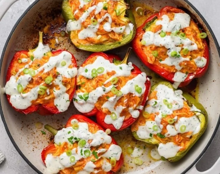 Buffalo Chicken Stuffed Peppers served on a plate, showcasing low-carb meal