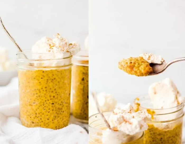 Creamy Pumpkin Chia Seed Pudding in a bowl with a sprinkle of cinnamon