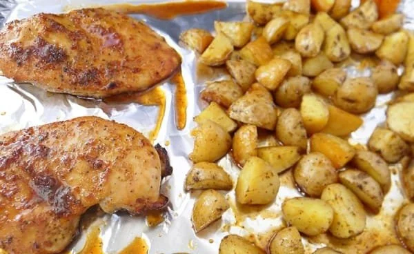 Sheet Pan Honey Glazed Chicken with crispy potatoes recipe