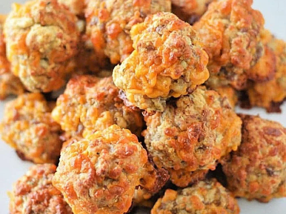Delicious plate of Bisquick sausage balls ready to serve at a party