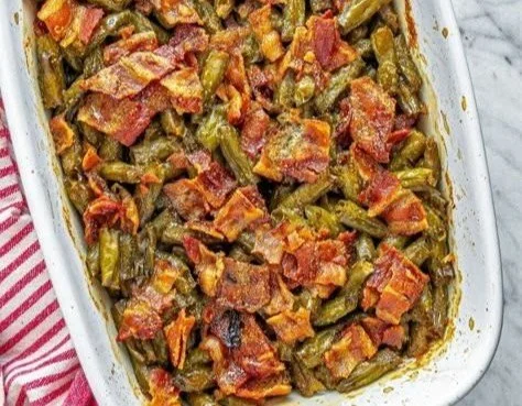 Crack-Style Green Beans served in a bowl with seasoning