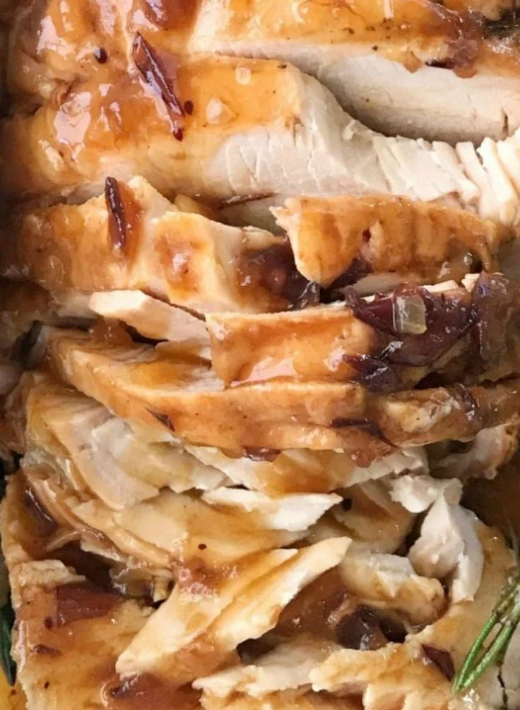 Crockpot Turkey Breast served with delicious Cranberry Gravy