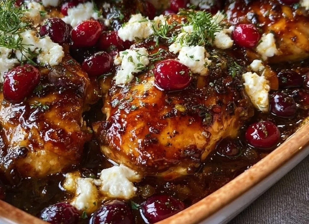 Honey Cranberry Chicken Bake with Feta Cheese, a flavorful and easy dish