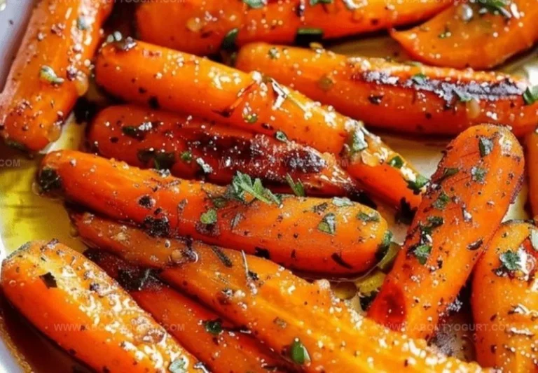Honey garlic butter roasted carrots served on a plate, garnished and ready to eat.