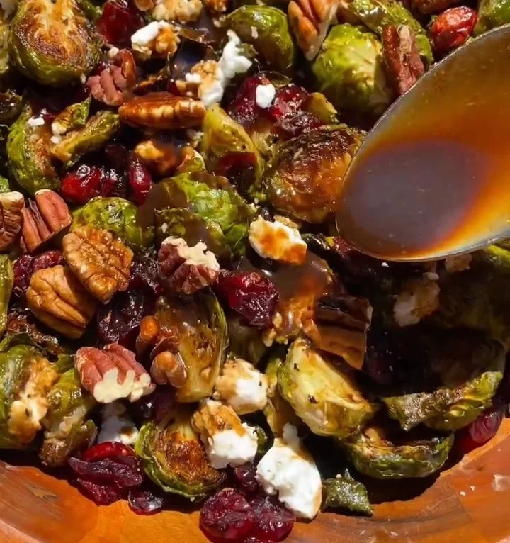 Maple Balsamic Roasted Brussels Sprouts prepared for Thanksgiving dinner