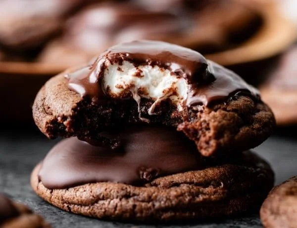 Delicious Marshmallow Surprise Cocoa Cookies with melted marshmallow center