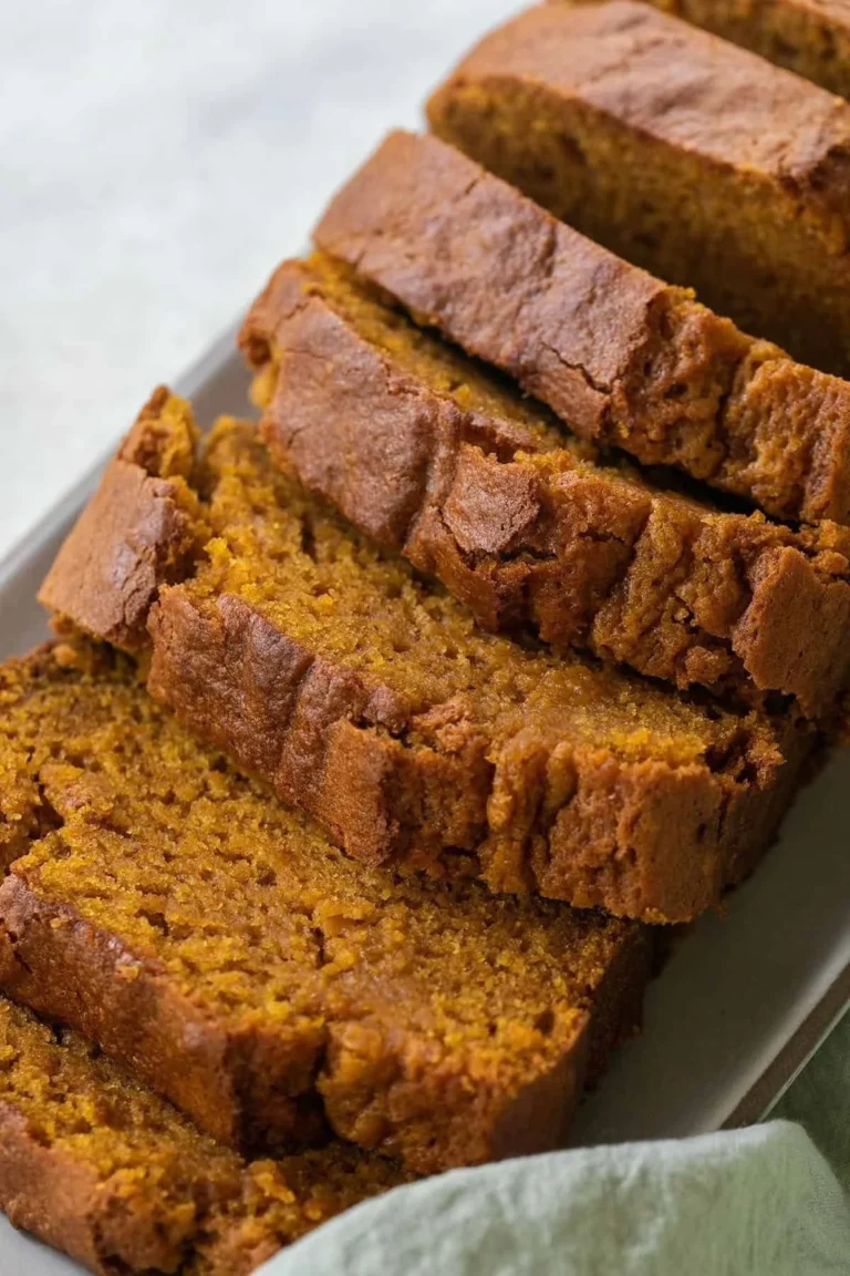 Moist pumpkin bread sliced and ready to enjoy