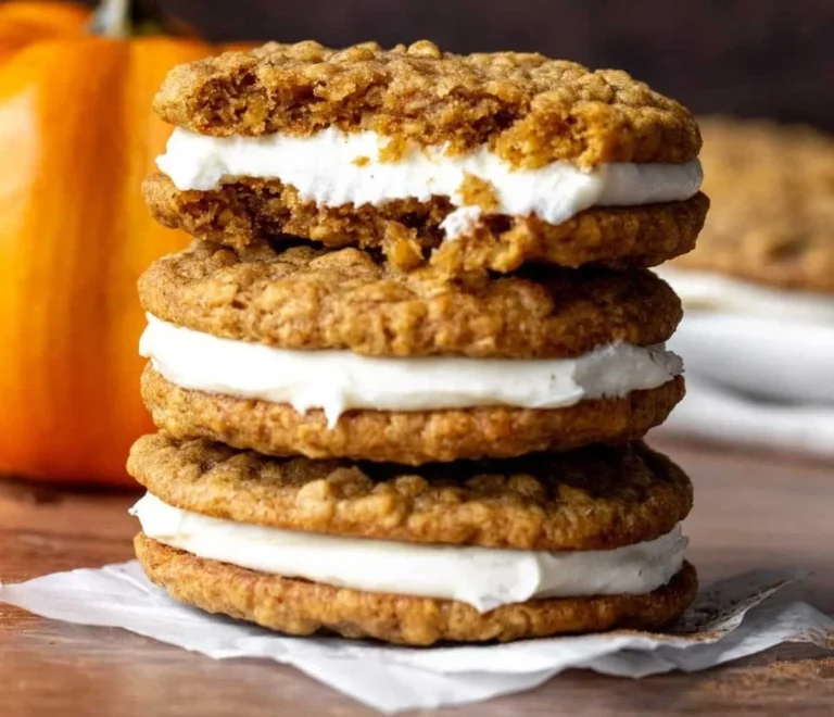 Delicious Pumpkin Oatmeal Cream Pie with creamy filling and oatmeal cookie layers